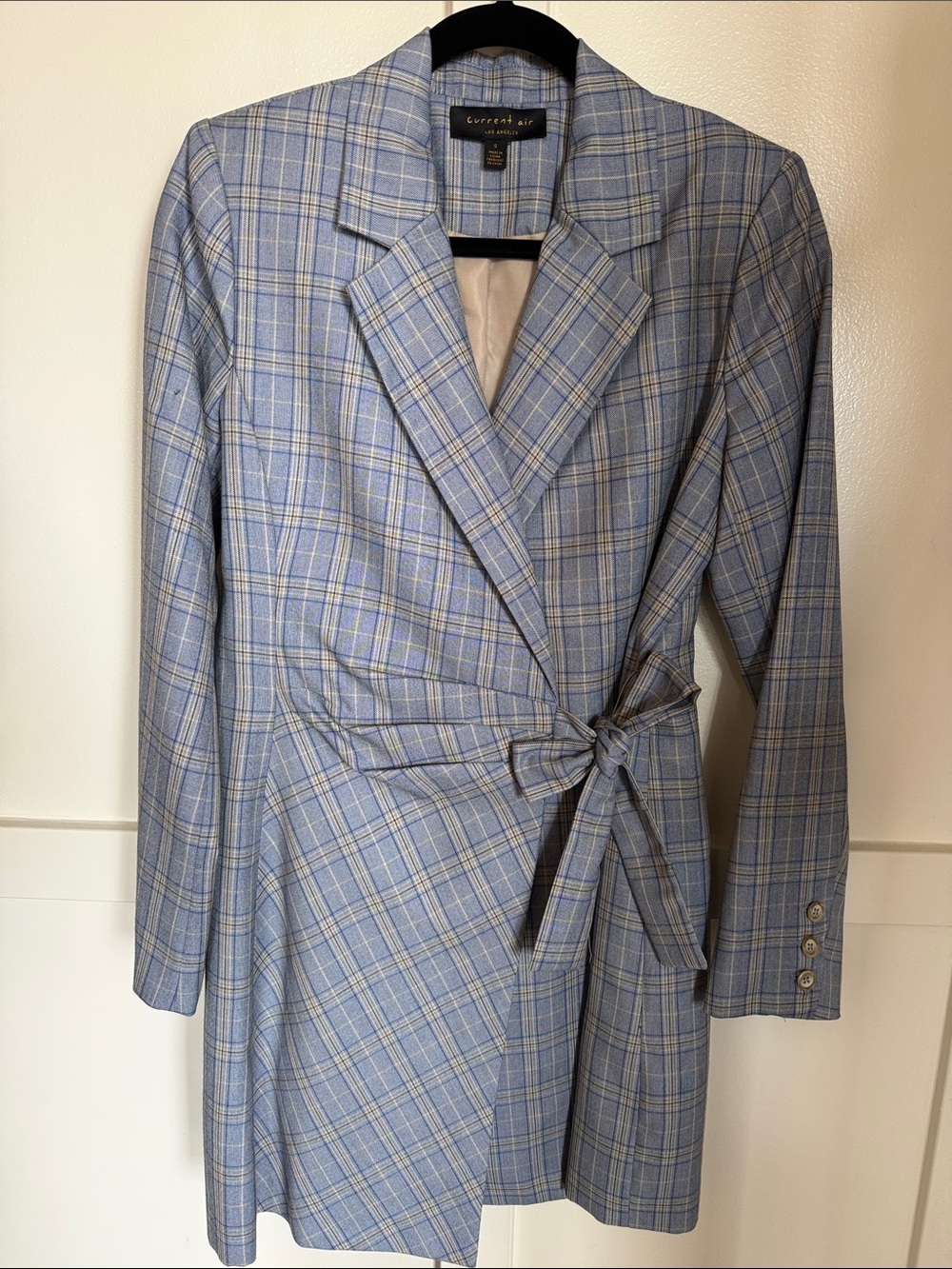 Current Air Blue Plaid Wrap Blazer with Tie-Waist - NEW WITHOUT TAGS